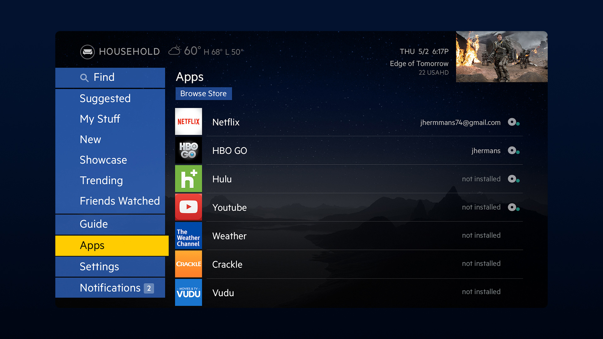 Optimum TV Streaming Apps example